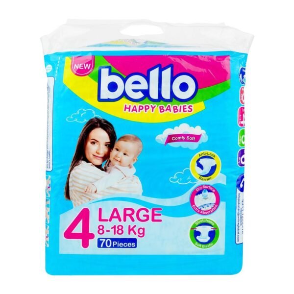 Bello Baby Diapers Jumbo Pack, Large, No.4, 8-18Kg, 70-Pack